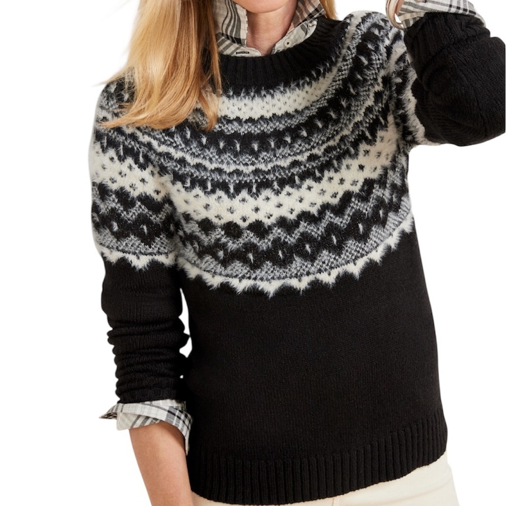 Talbots Nordic Soft Wool Blend Black & White Pullover Women’s Sweater Size S